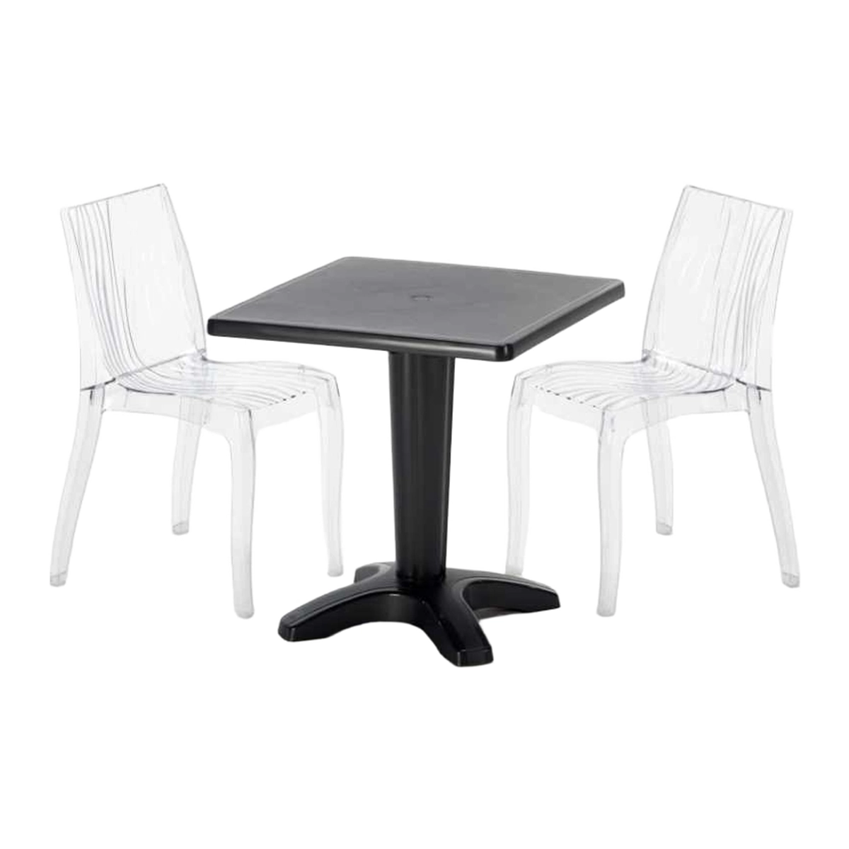 Set Tavolino Quadrato Black 70x70 cm with 2 Trasparenti Dune Balcony Chairs — 1