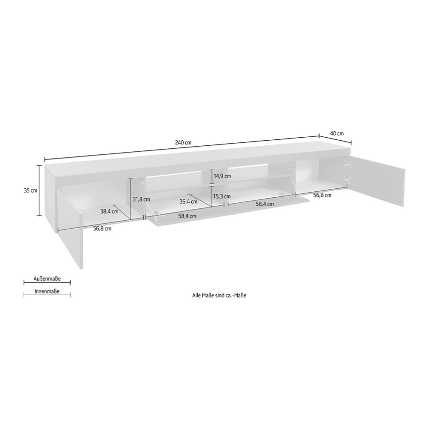 Low TV Stand Cabinet 240x40x35cm with 2 Doors and 1 Flap Idris — 9