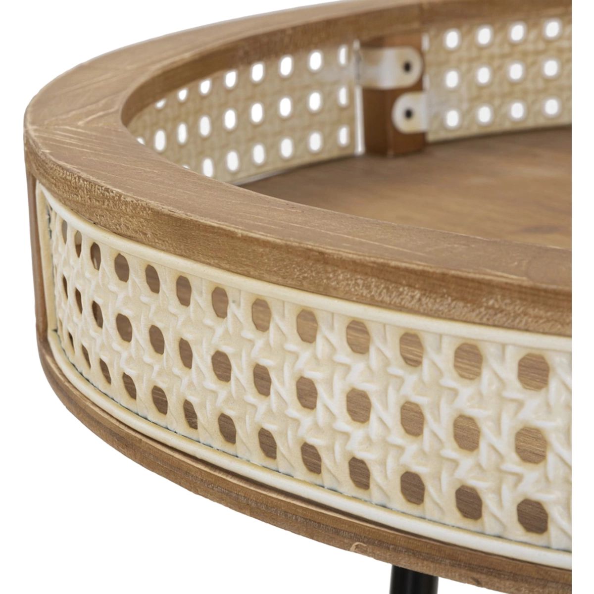 Fuji Round Coffee Table in Metal and MDF with Viennese Straw Detail — 4