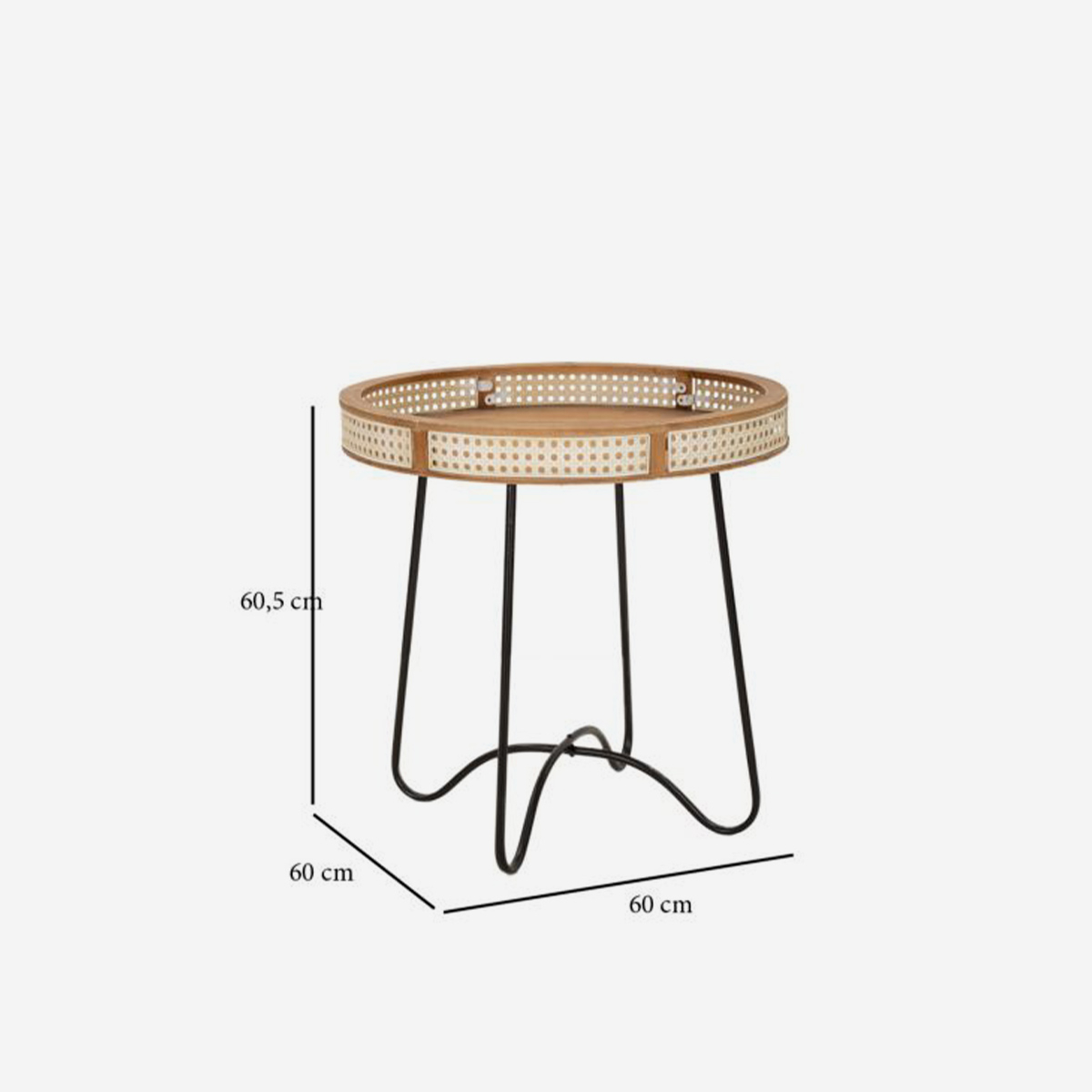 Fuji Round Coffee Table in Metal and MDF with Viennese Straw Detail — 3