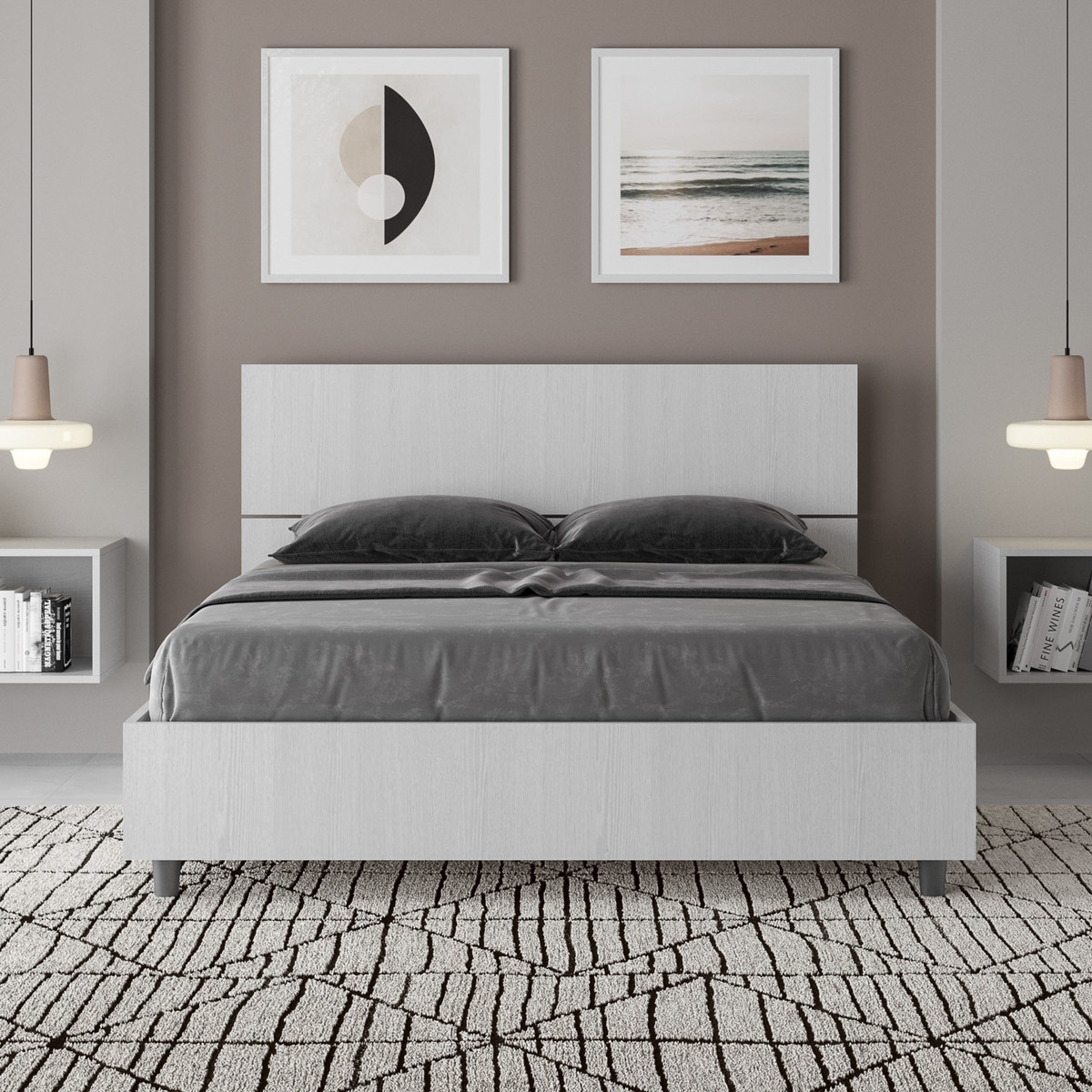 French double bed 140x190 with storage Demas ash white — 4