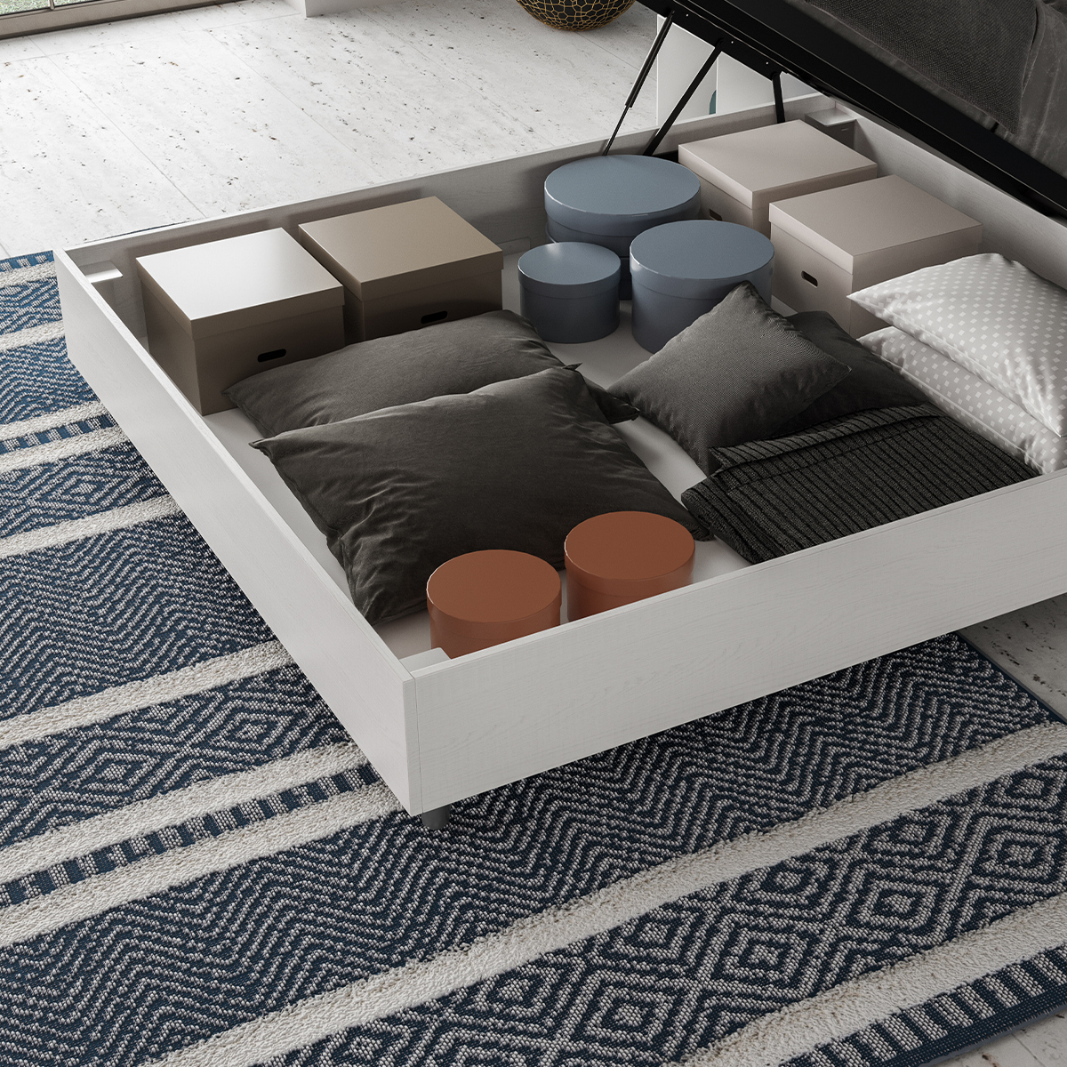 French double bed 140x190 with storage Demas ash white — 3