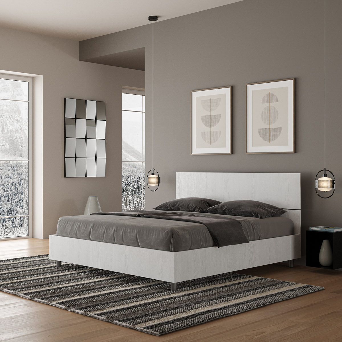French double bed 140x190 with storage Demas ash white — 2