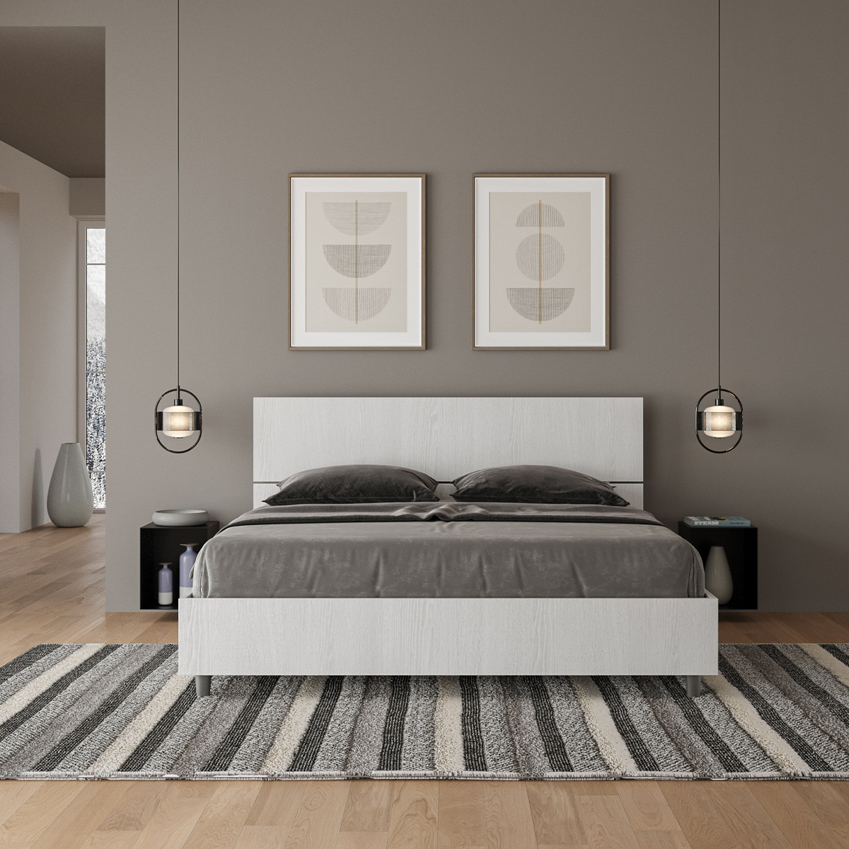 French double bed 140x190 with storage Demas ash white — 5