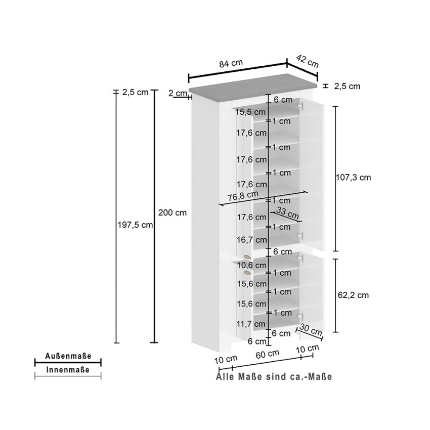 4-Door Multi-Purpose Shoe Storage Cabinet 84x42x200cm Hillrose — 10