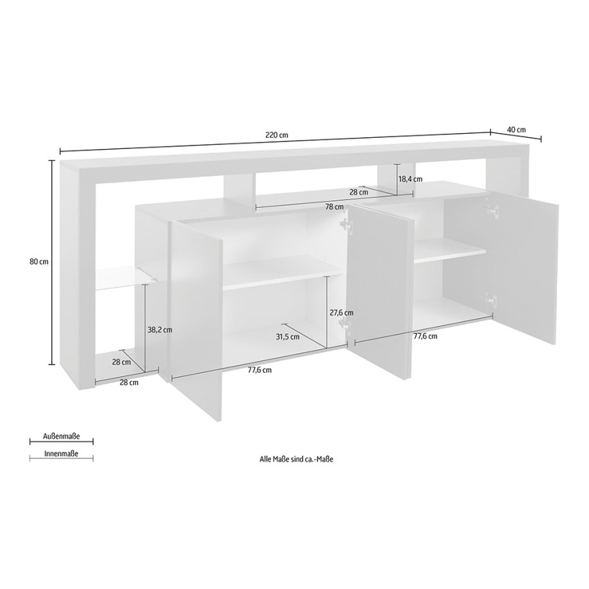 Modern 4-Door Sideboard 220x40x80 cm Living Room Buffet Towyn — 7