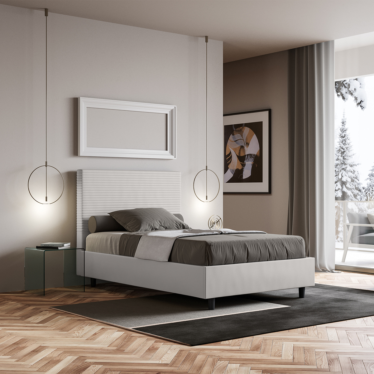 Small double storage bed 120x190 faux leather Focus P — 2