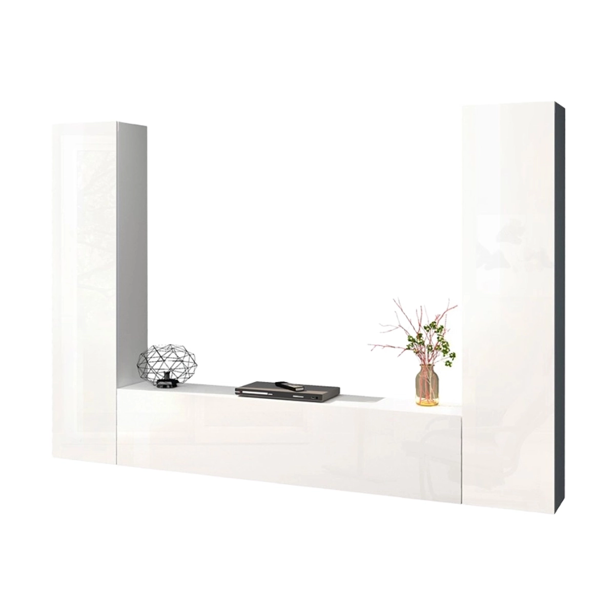 Floating Living Room Entertainment Unit Glossy White TV Stand 2 Cabinets Vibe WH — 1
