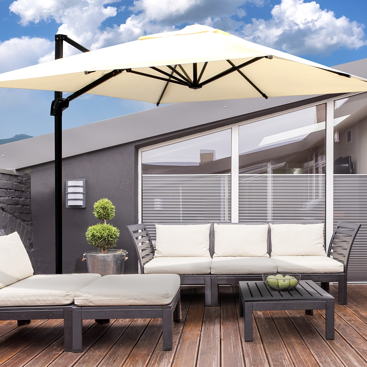 Cantilever Garden Parasol 3x3 Retractable Aluminium Antibes ART 448Q — 2