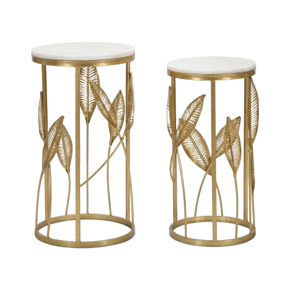 Leaf Set of 2 Round Side Tables in Metallo Marble Top Mauro Ferretti — 1