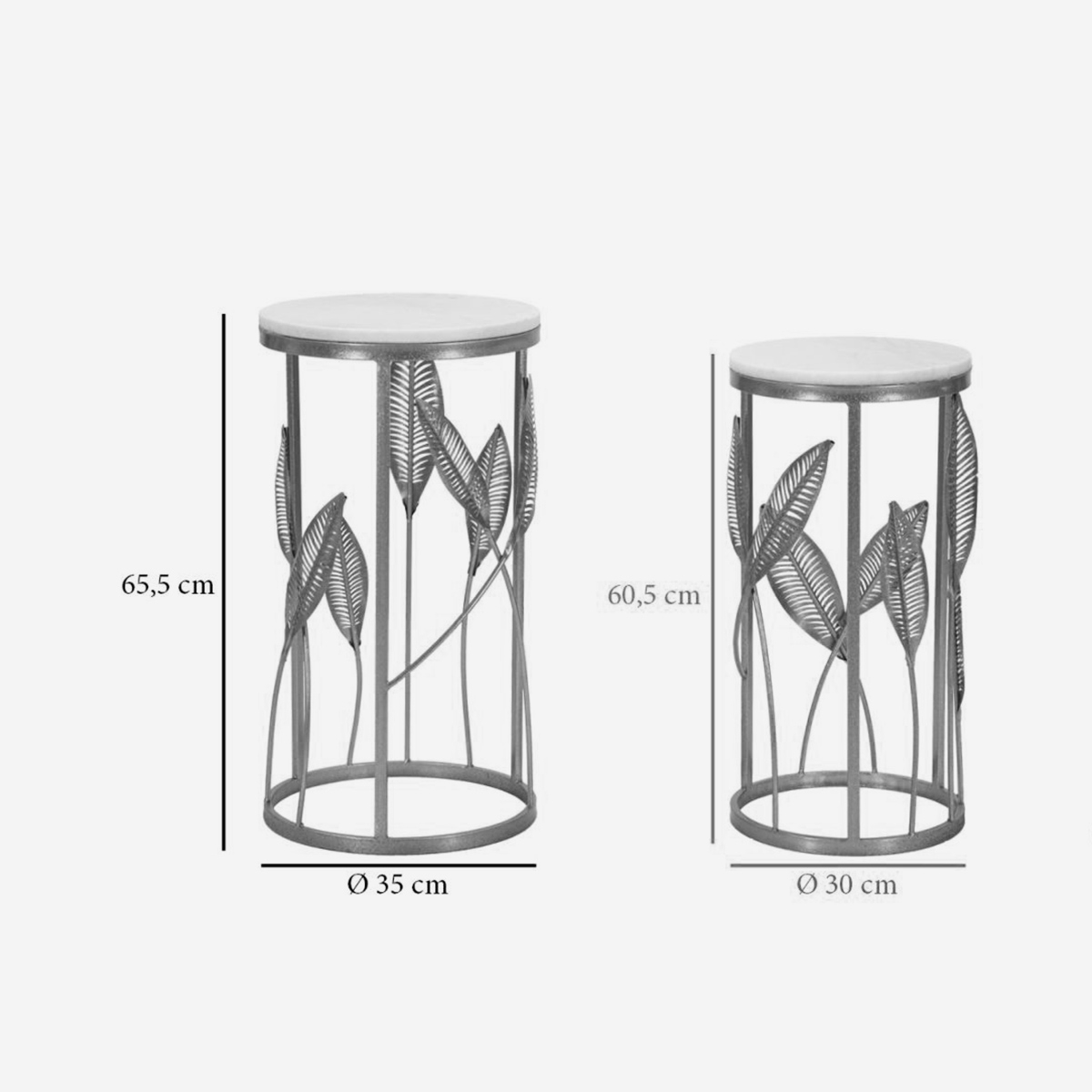 Leaf Set of 2 Round Side Tables in Metallo Marble Top Mauro Ferretti — 3