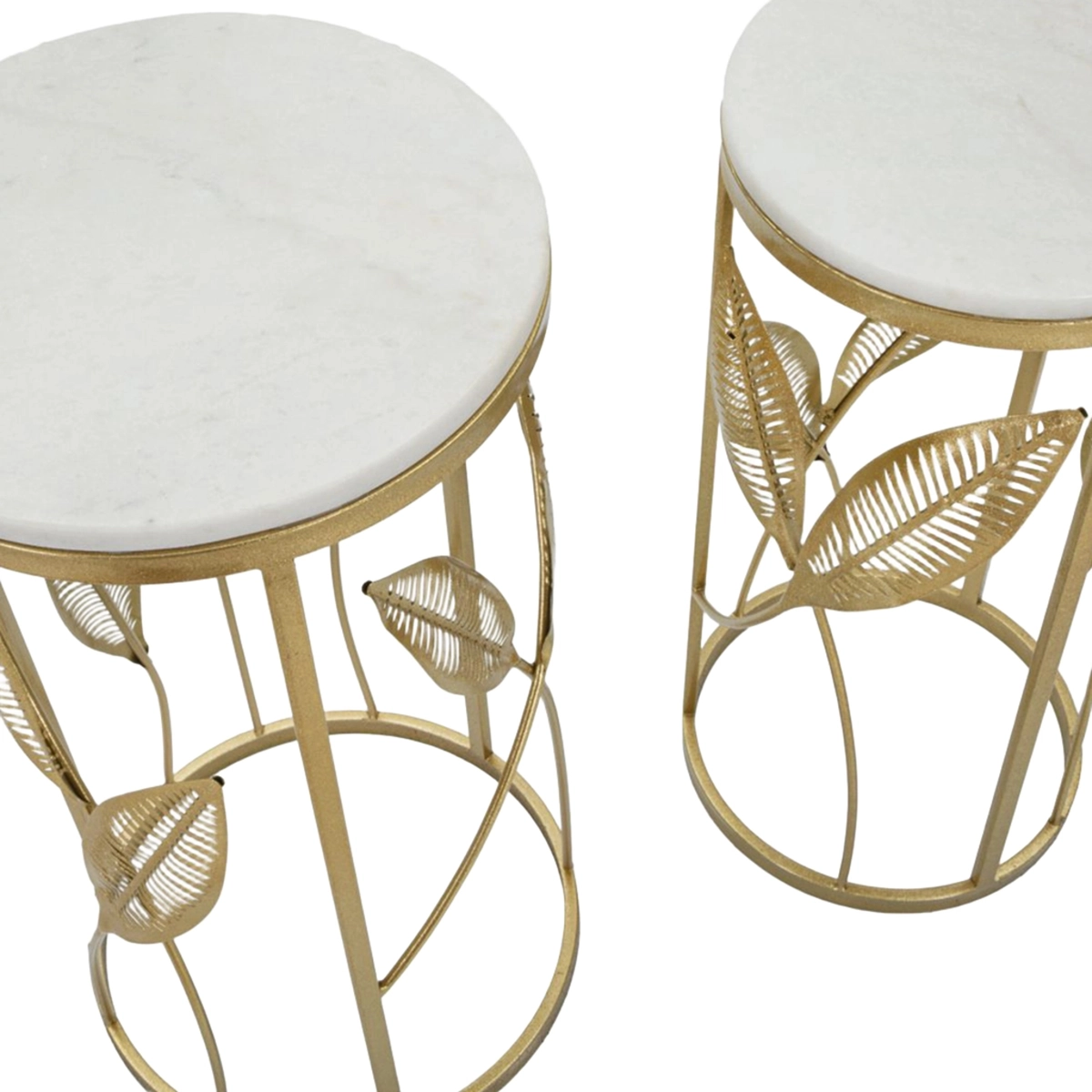Leaf Set of 2 Round Side Tables in Metallo Marble Top Mauro Ferretti — 5
