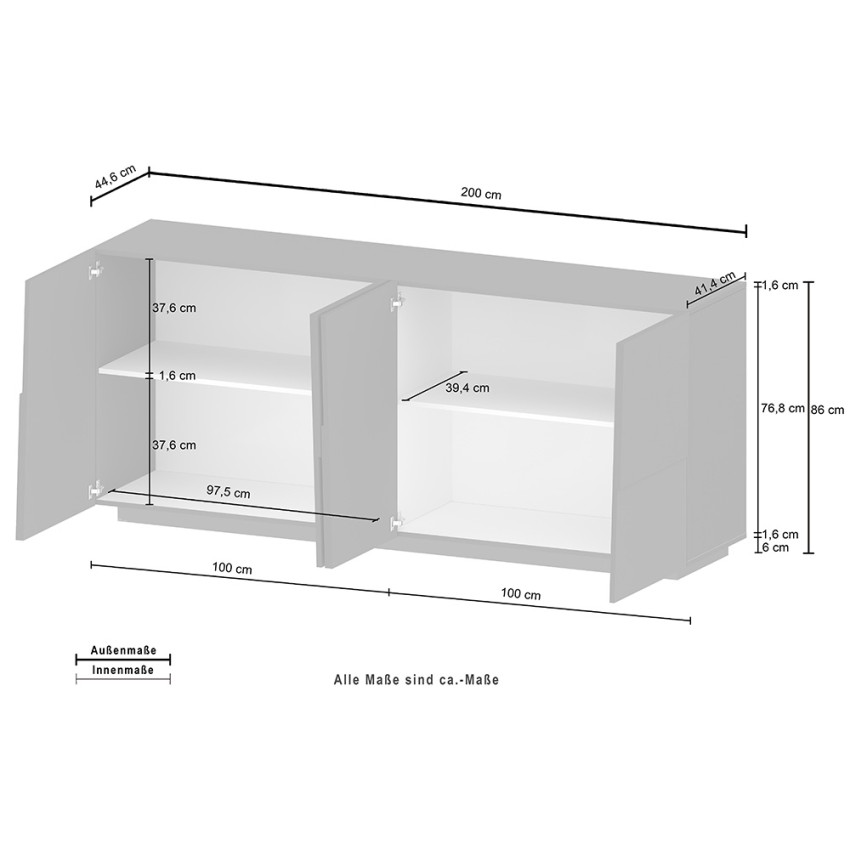 Modern 4-Door Living Room Sideboard 200x44x86 Darill Web Furniture — 8