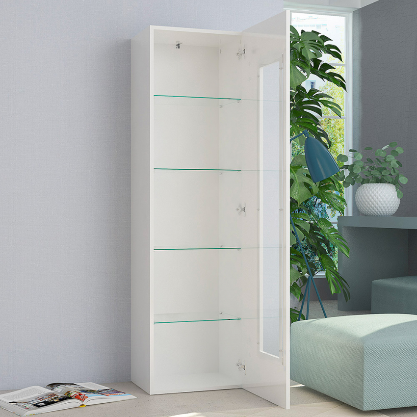 White Kitchen and Living Room Display Cabinet with 4 Glass Shelves Daiquiri — 3