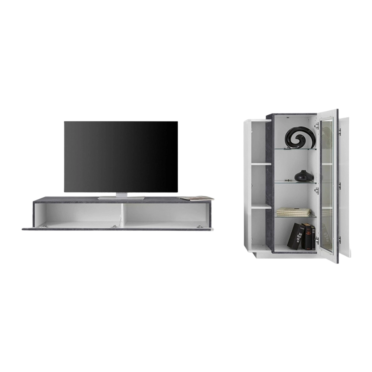 Modern White Slate Living Room Wall Unit TV Stand Display Cabinet Corona — 4