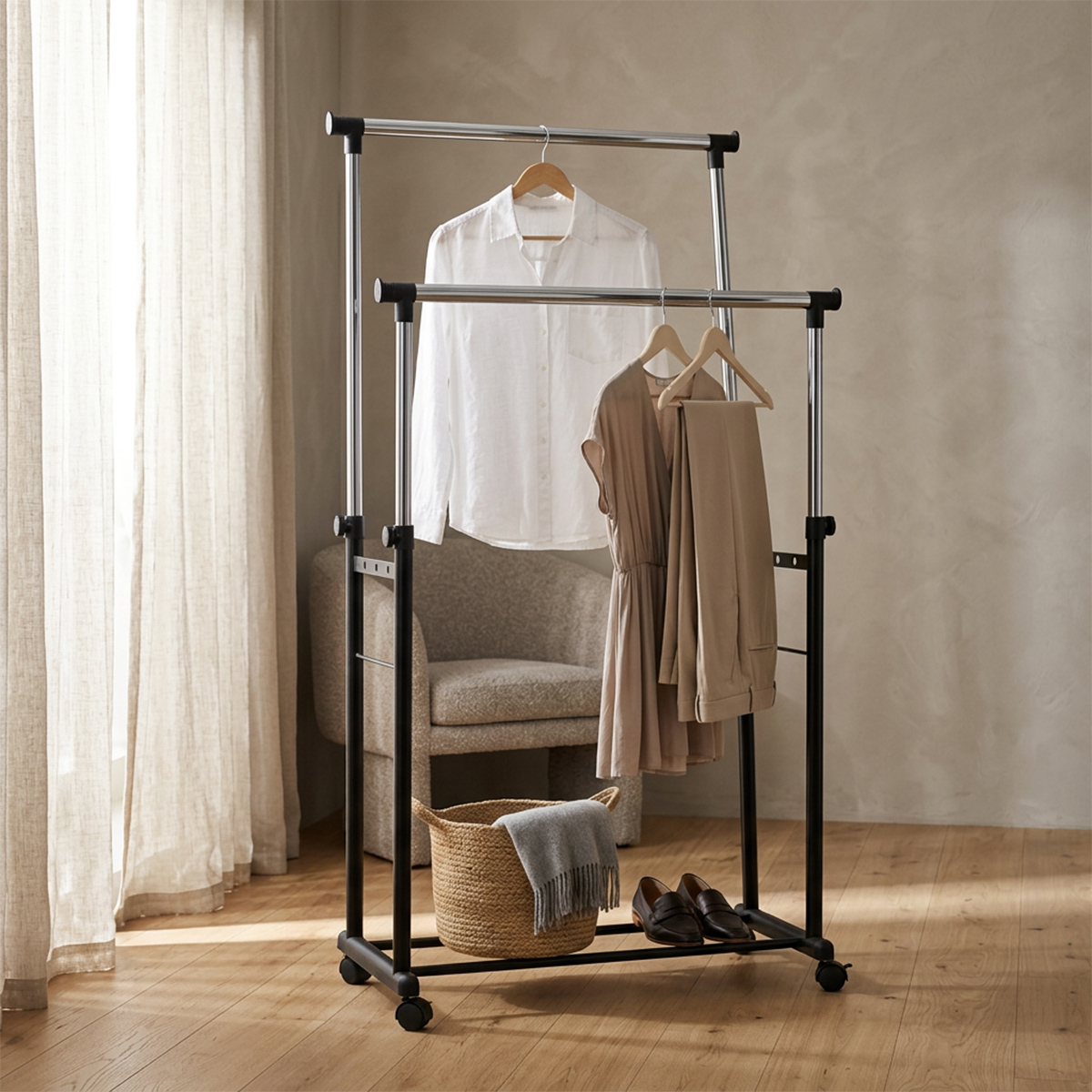 Double Steel Clothes Rail with Wheels Adjustable Cosma — 3