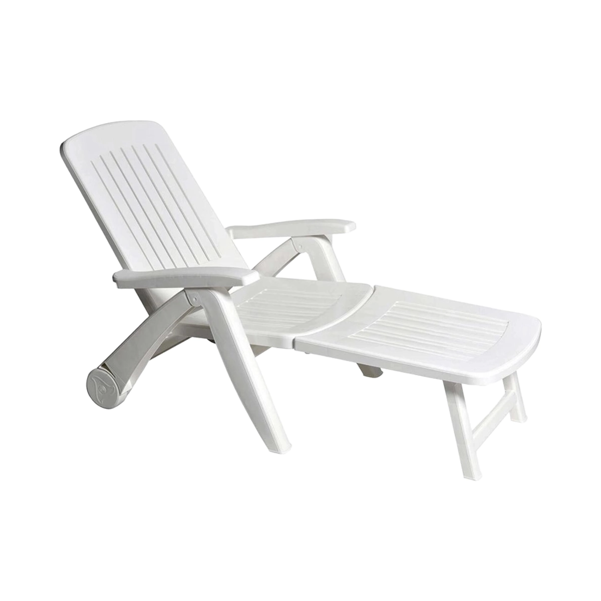 Cancun Foldable Garden Sun Lounger in White Resin with Wheels — 3