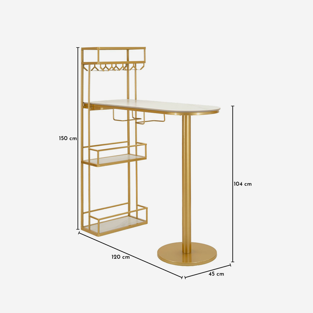 Modern Home Bar Table with Shelves and Faux Marble Top Luxy — 3