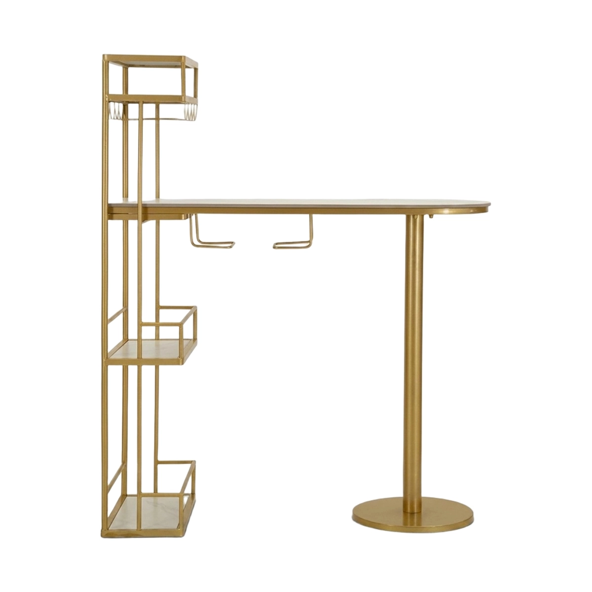Modern Home Bar Table with Shelves and Faux Marble Top Luxy — 4