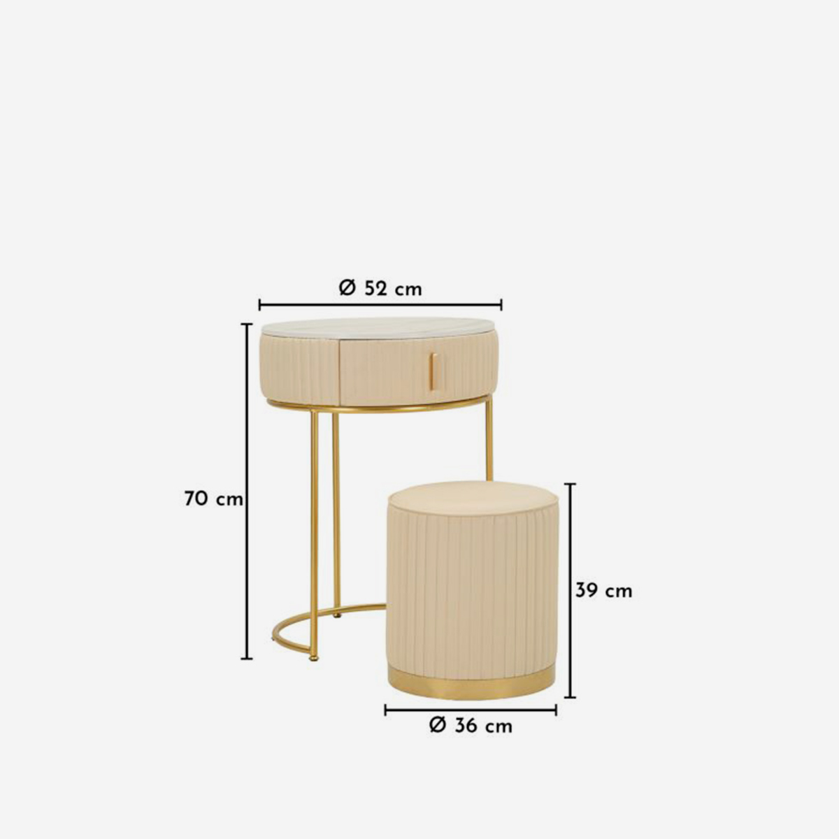 Pok Round Bedroom Dressing Table with Matching Pouf — 4