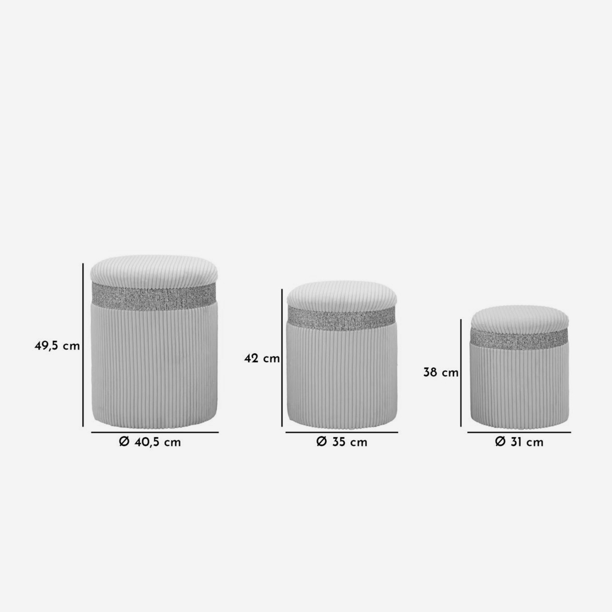 Set of 3 Cortina Round Fabric Storage Ottomans — 6