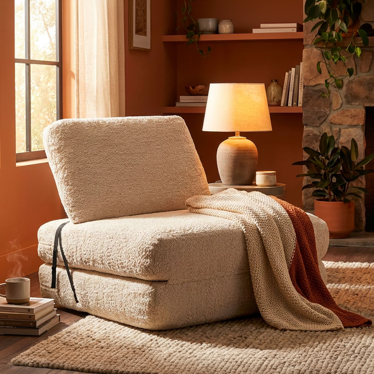 Faster Modern Space-Saving Single Sofa Bed in Bouclé Fabric — 2