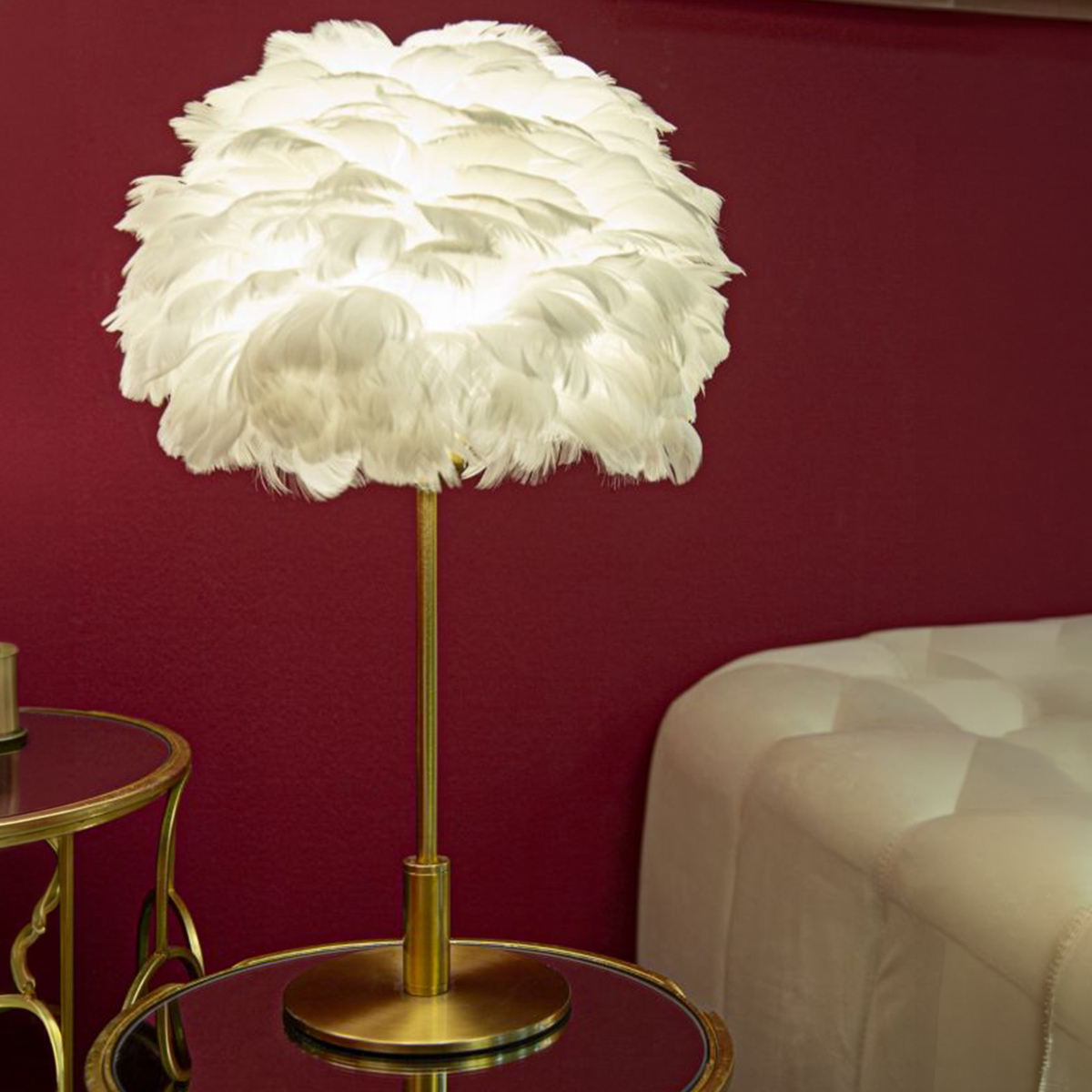 Ball Feather Table Lamp with Decorative Feather Shade — 2