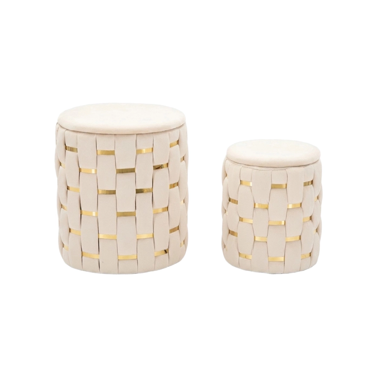 Set of 2 Shanty braided upholstered storage ottomans — 1