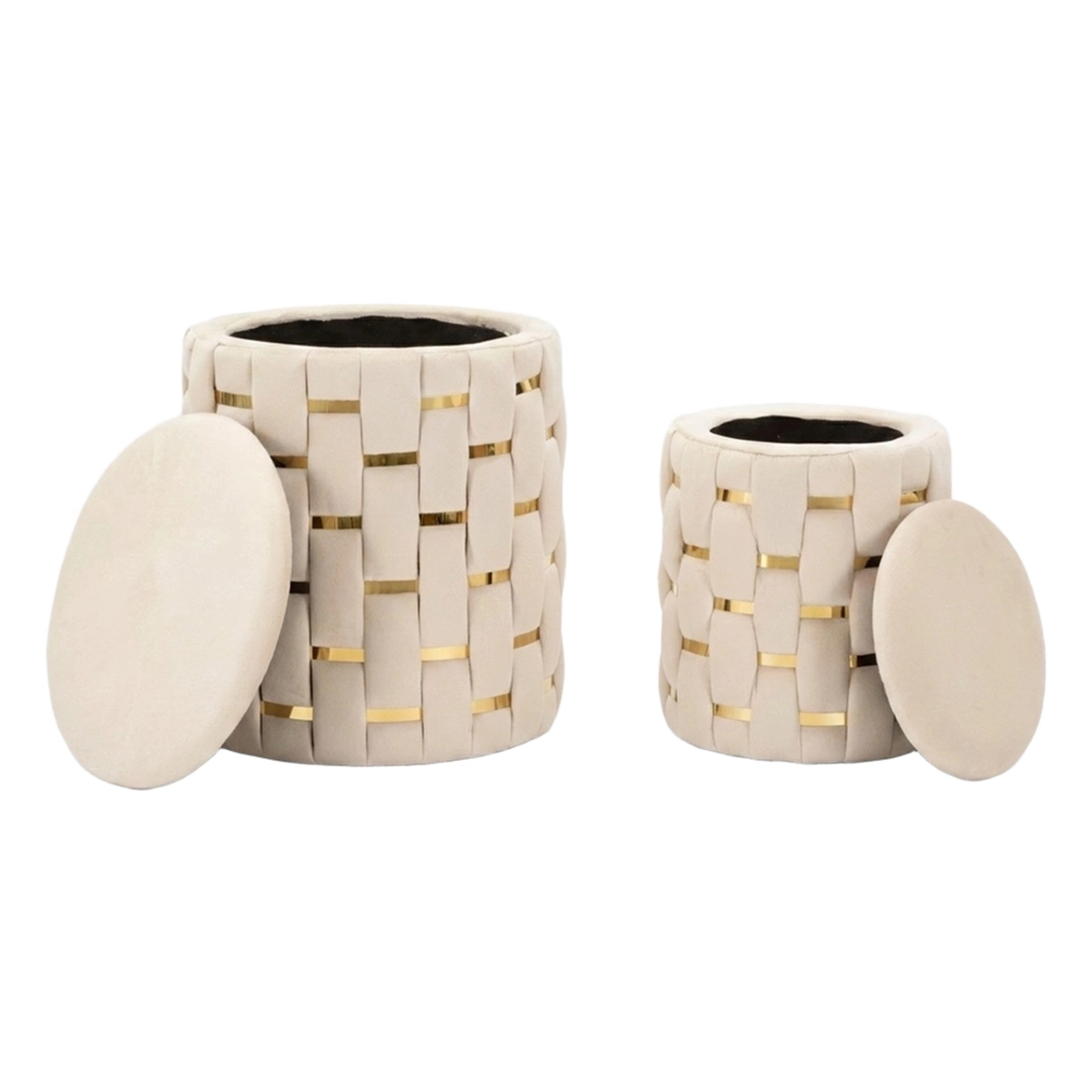 Set of 2 Shanty braided upholstered storage ottomans — 4
