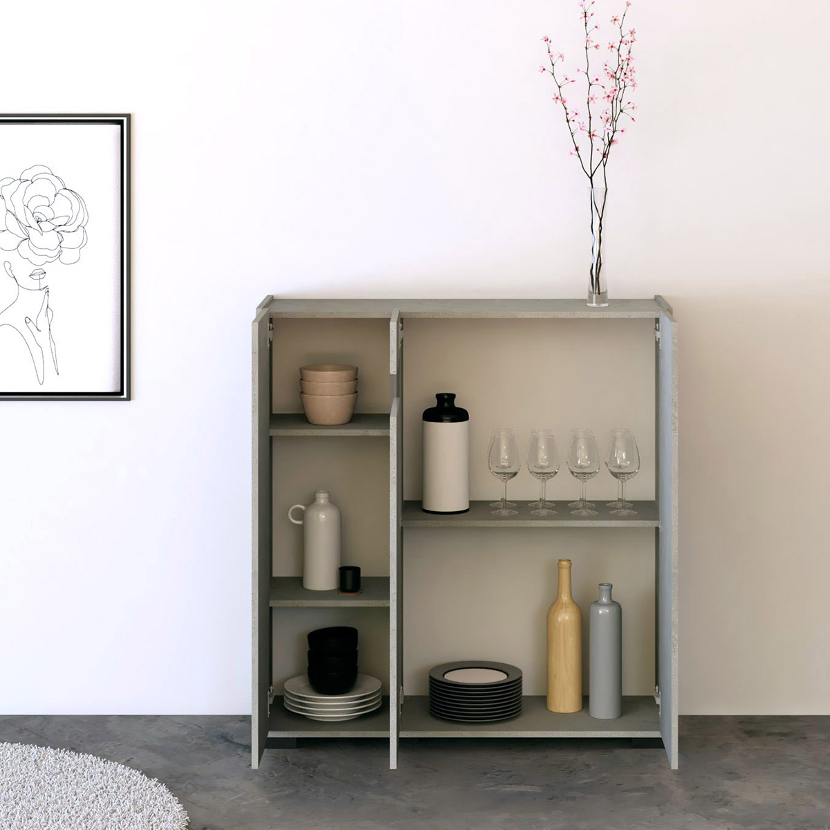 Modern High Sideboard 3 Doors 103x35x110 Riflesso Smoked Glass — 3