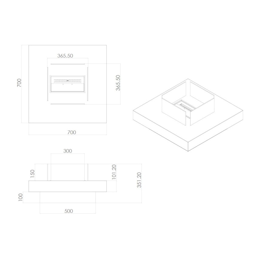 Square Floor Bioethanol Fireplace 70x70cm Indoor Outdoor Panarea Divina Fire — 11