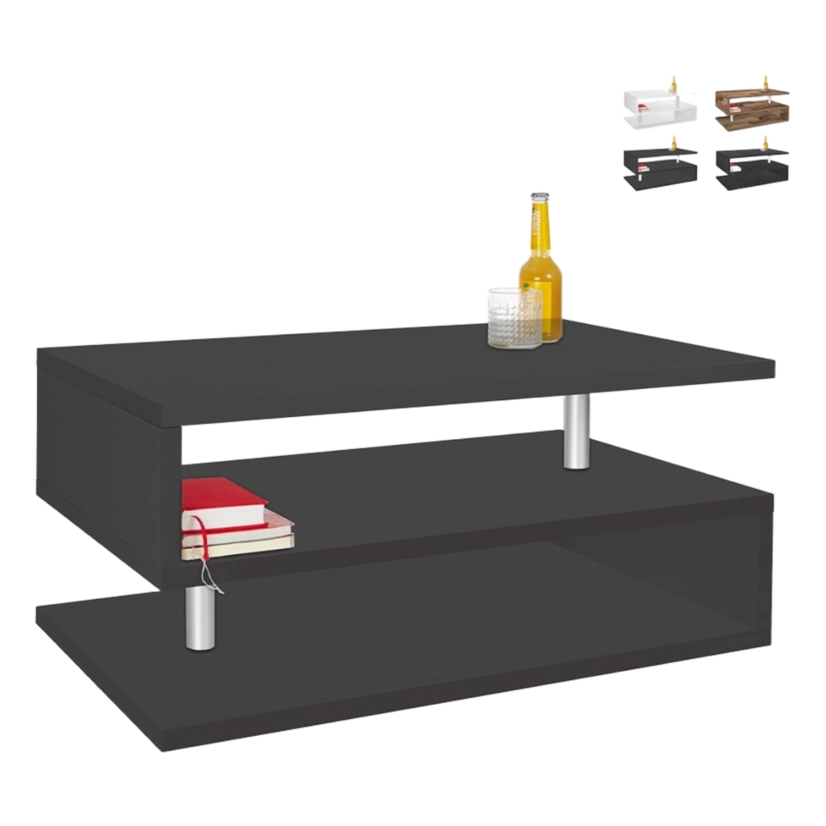Modern Rectangular Coffee Table with 2 Shelves Zeta 90 — 1