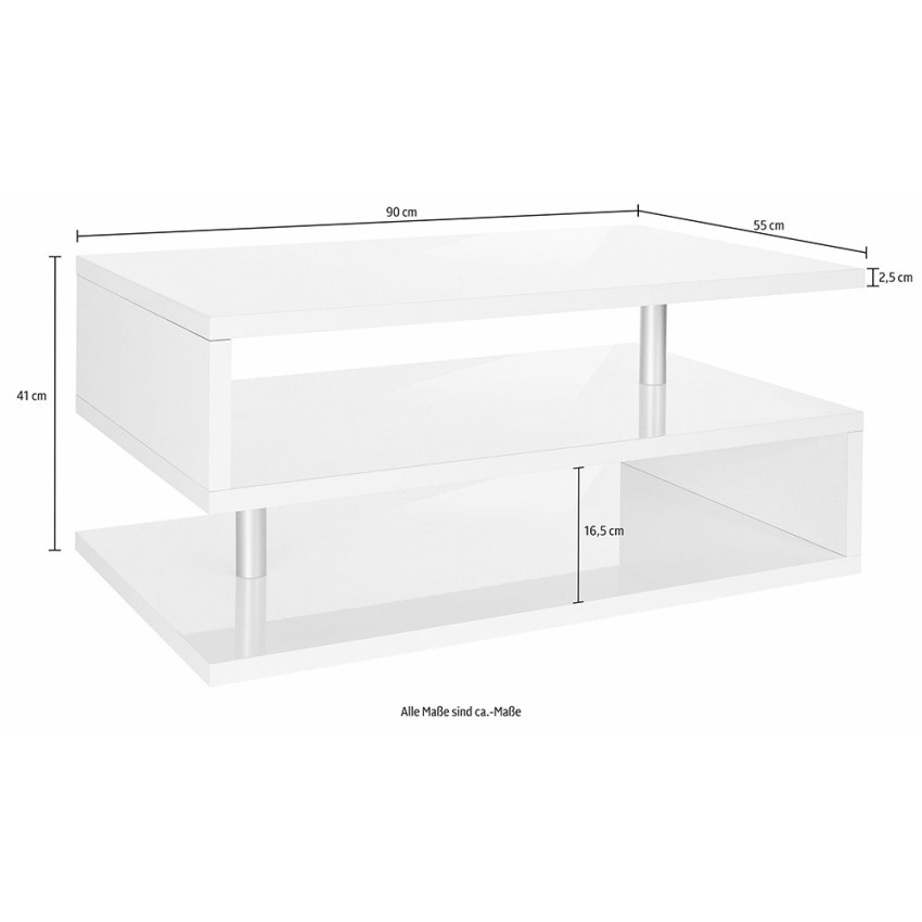 Modern Rectangular Coffee Table with 2 Shelves Zeta 90 — 7