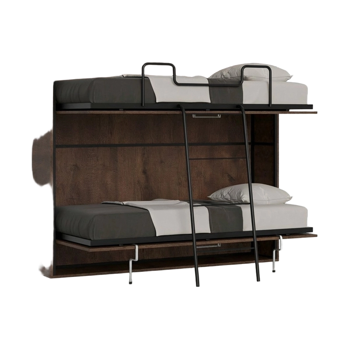 Horizontal foldaway bunk bed walnut with mattresses 85x185cm Kando 2MNC Itamoby — 1