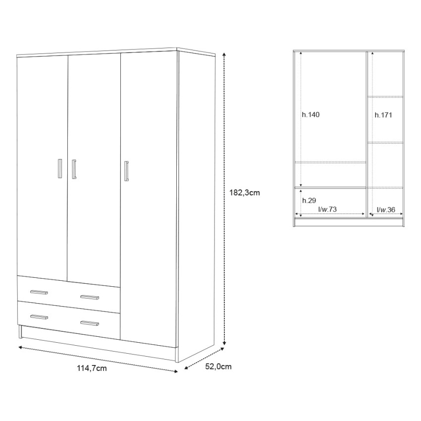Mell Modern 3-Door 2-Drawer Bedroom Wardrobe Cabinet — 2