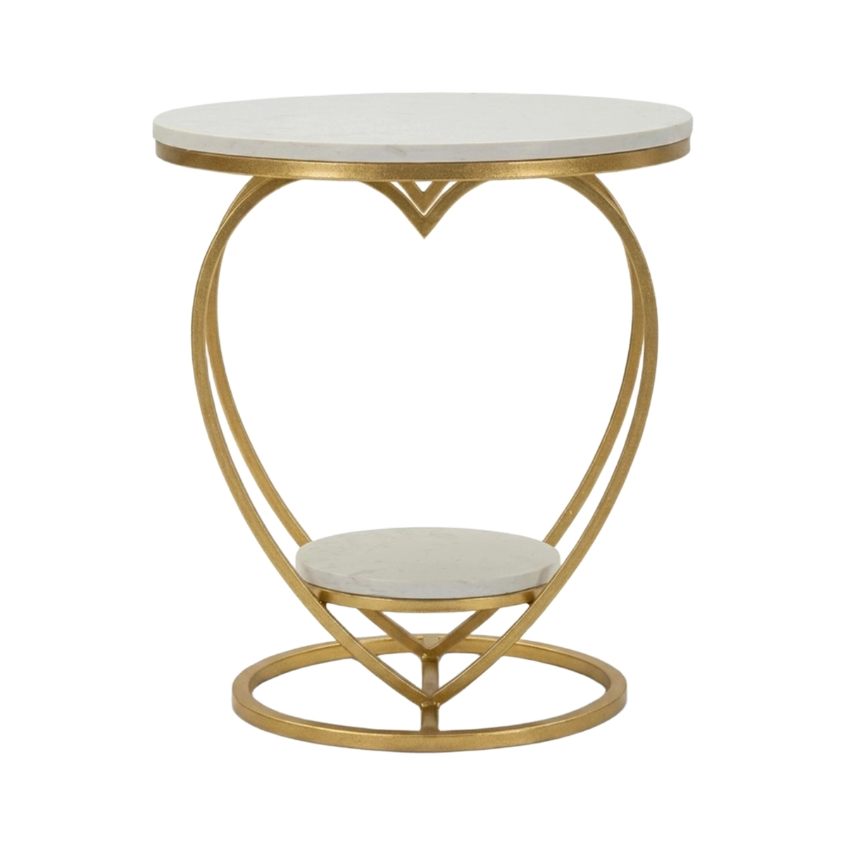 Heart Round Metal Side Table with Marble Effect Shelves — 1