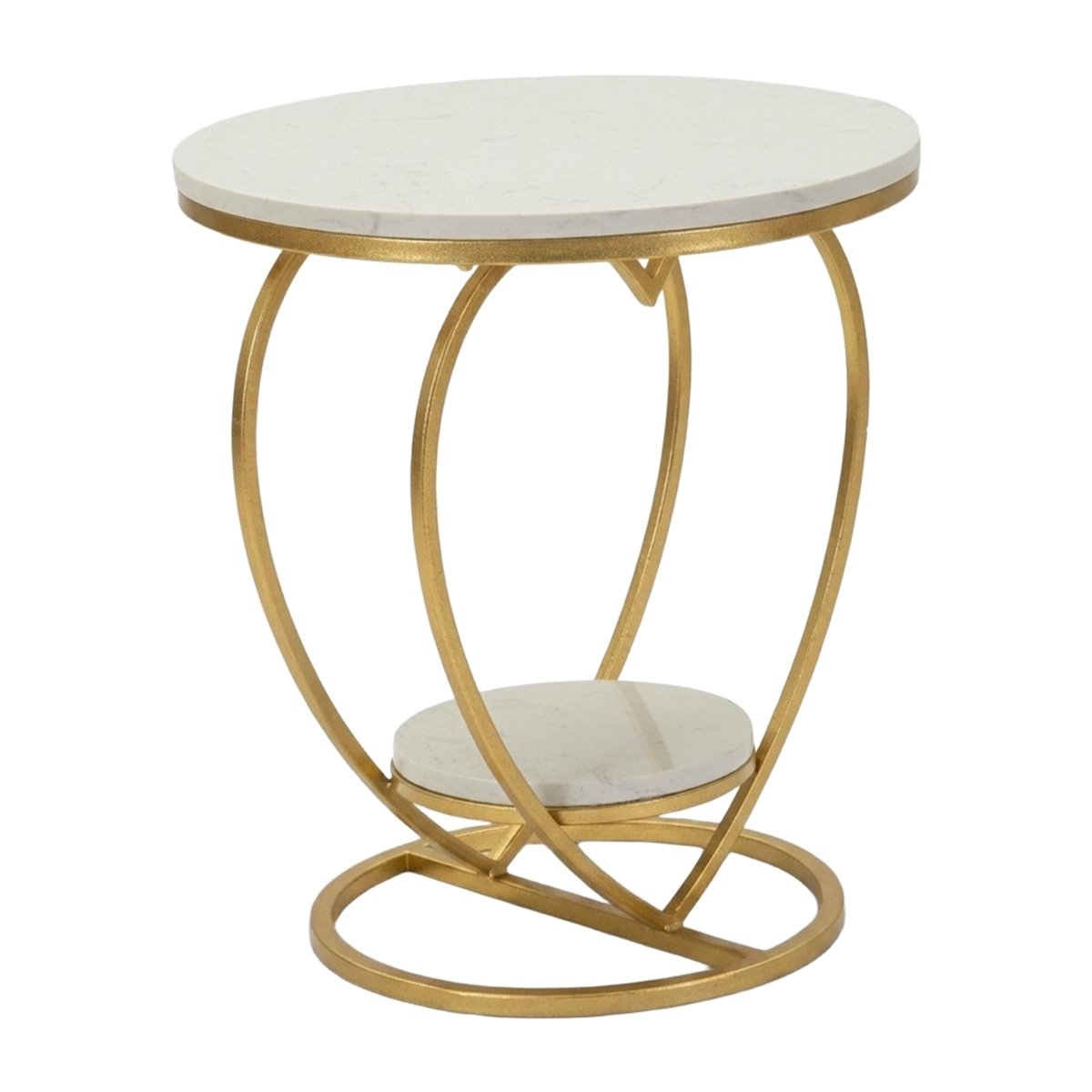 Heart Round Metal Side Table with Marble Effect Shelves — 3