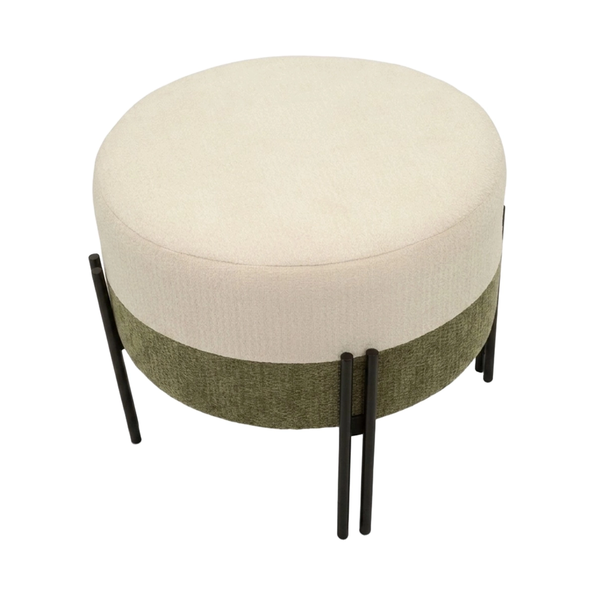 Tedy Sculptural Round Upholstered Pouffe in Fabric and Metal — 7