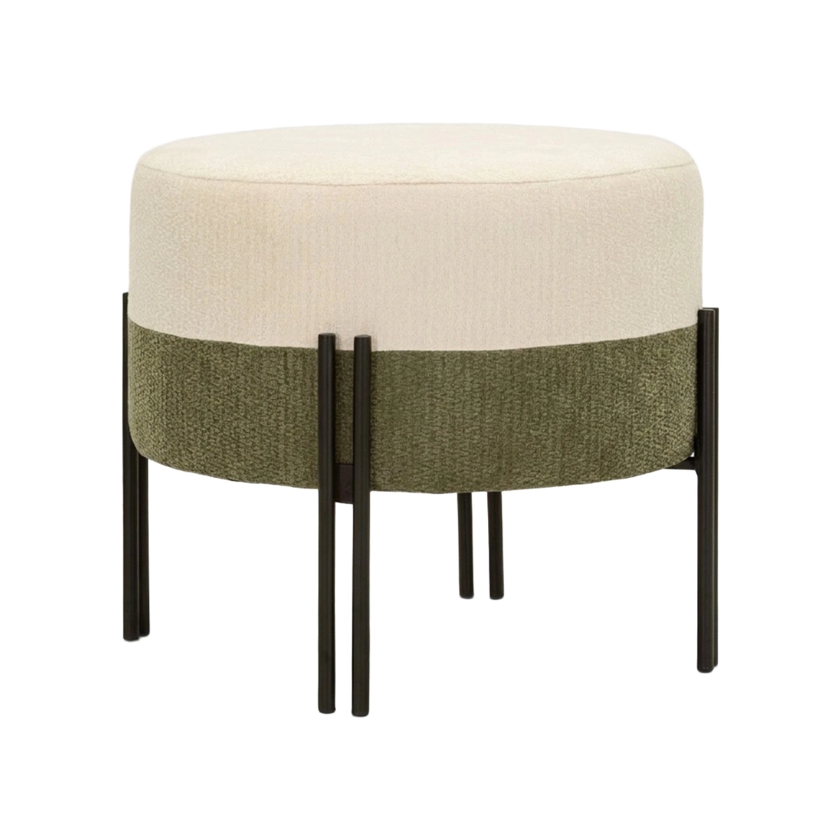Tedy Sculptural Round Upholstered Pouffe in Fabric and Metal — 1