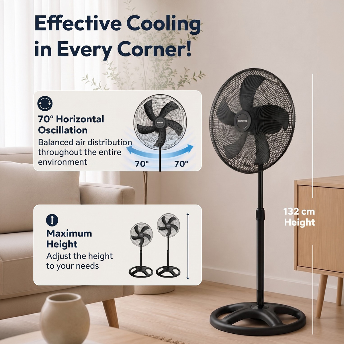 Ventilatore a piantana oscillante regolabile Selvo