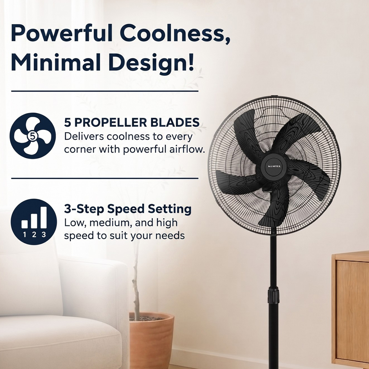 Ventilatore a piantana oscillante regolabile Selvo