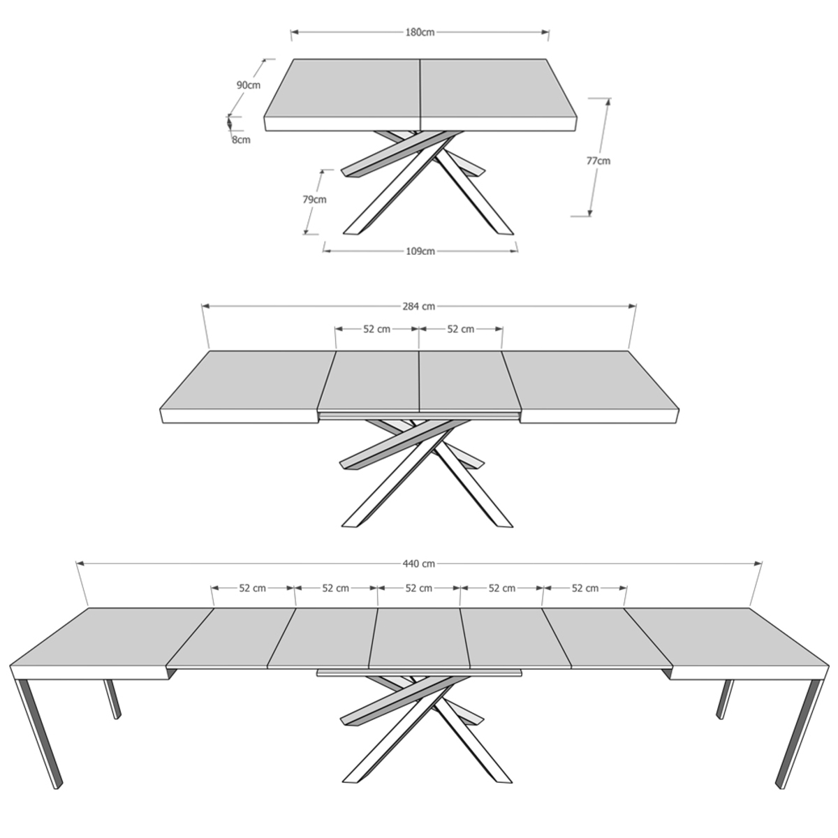 Volantis Modern Extendable Dining Table 18 Seater 90x180-440 cm — 5