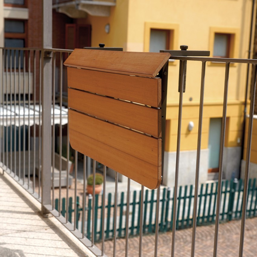 Folding Balcony Railing Table Teak Effect Kedels Look Out — 4