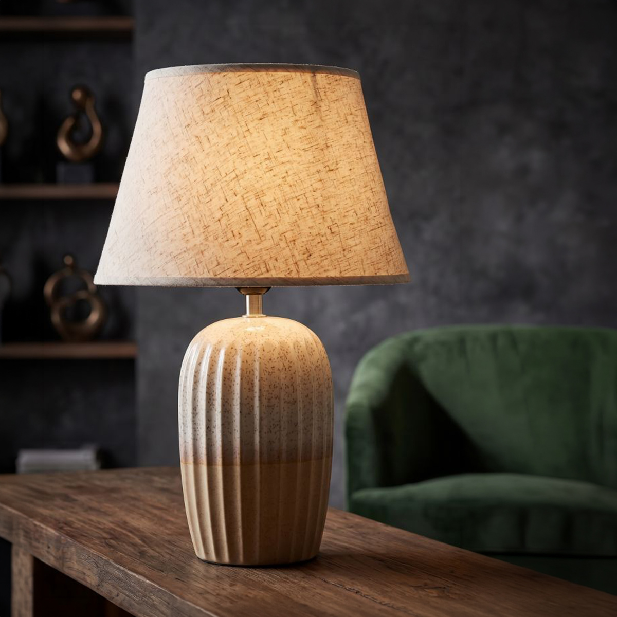 Japandi Ceramic Table Lamp Tiered Peach Poise — 2