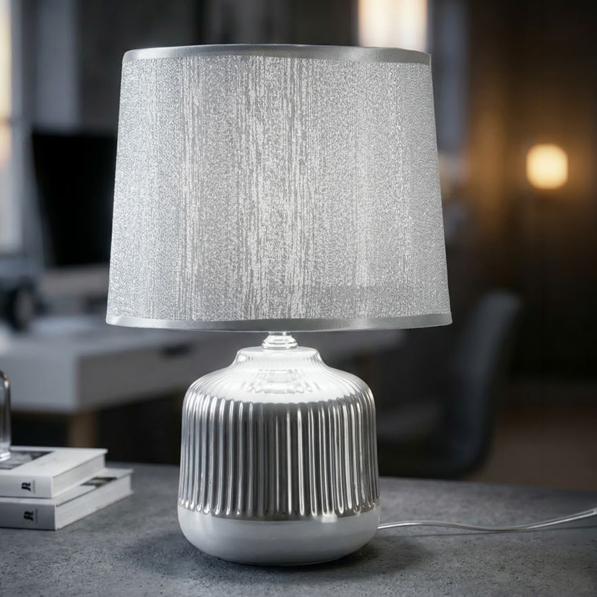 Lucina Ceramic Table Lamp with Fabric Shade by Mauro Ferretti — 2