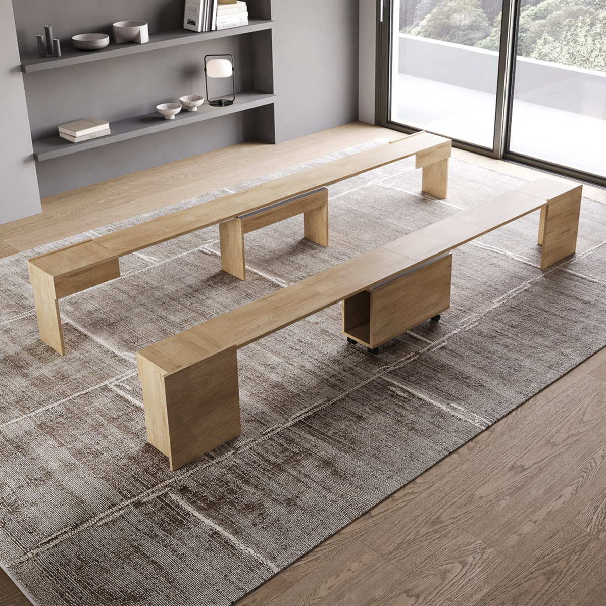 Evolve extendable console table with integrated benches 90x42-302 cm — 6