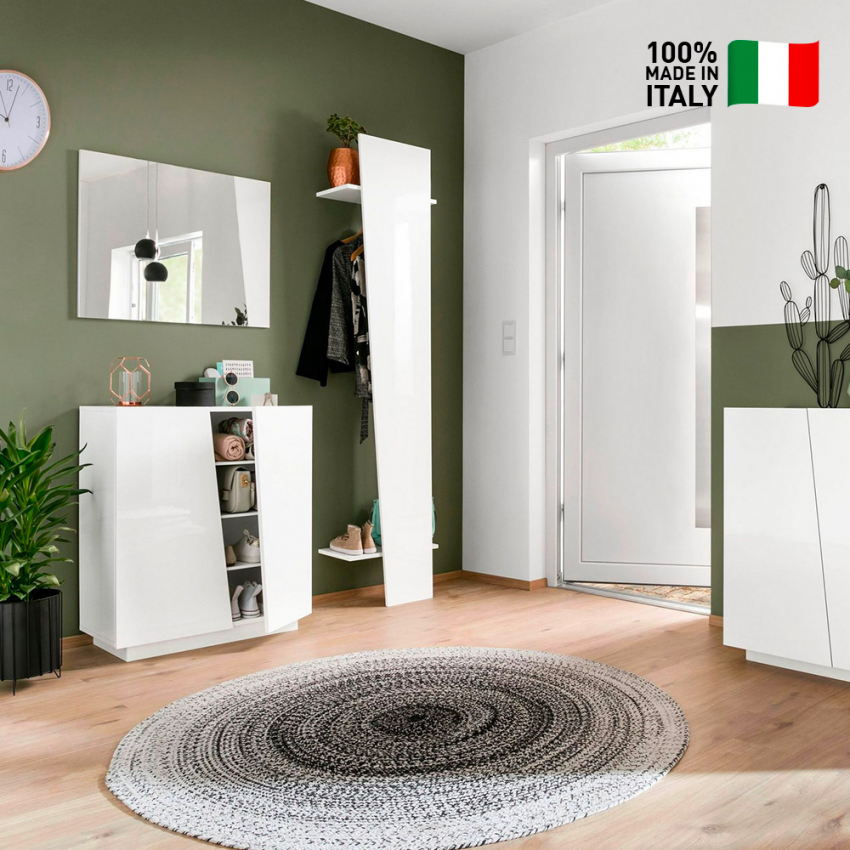 Modern design shoe cabinet 2 flap doors for 16 pairs of shoes in glossy white Vega Carry — 3