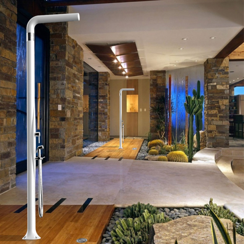 Modern design outdoor shower with mixer and foot wash Arkema Design Funny Yang T245 — 4