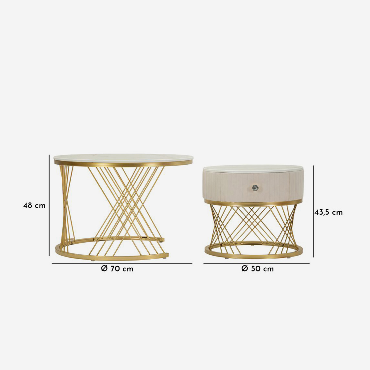 Set of 2 Round Coffee Tables with Drawer Marble Effect Votix — 3