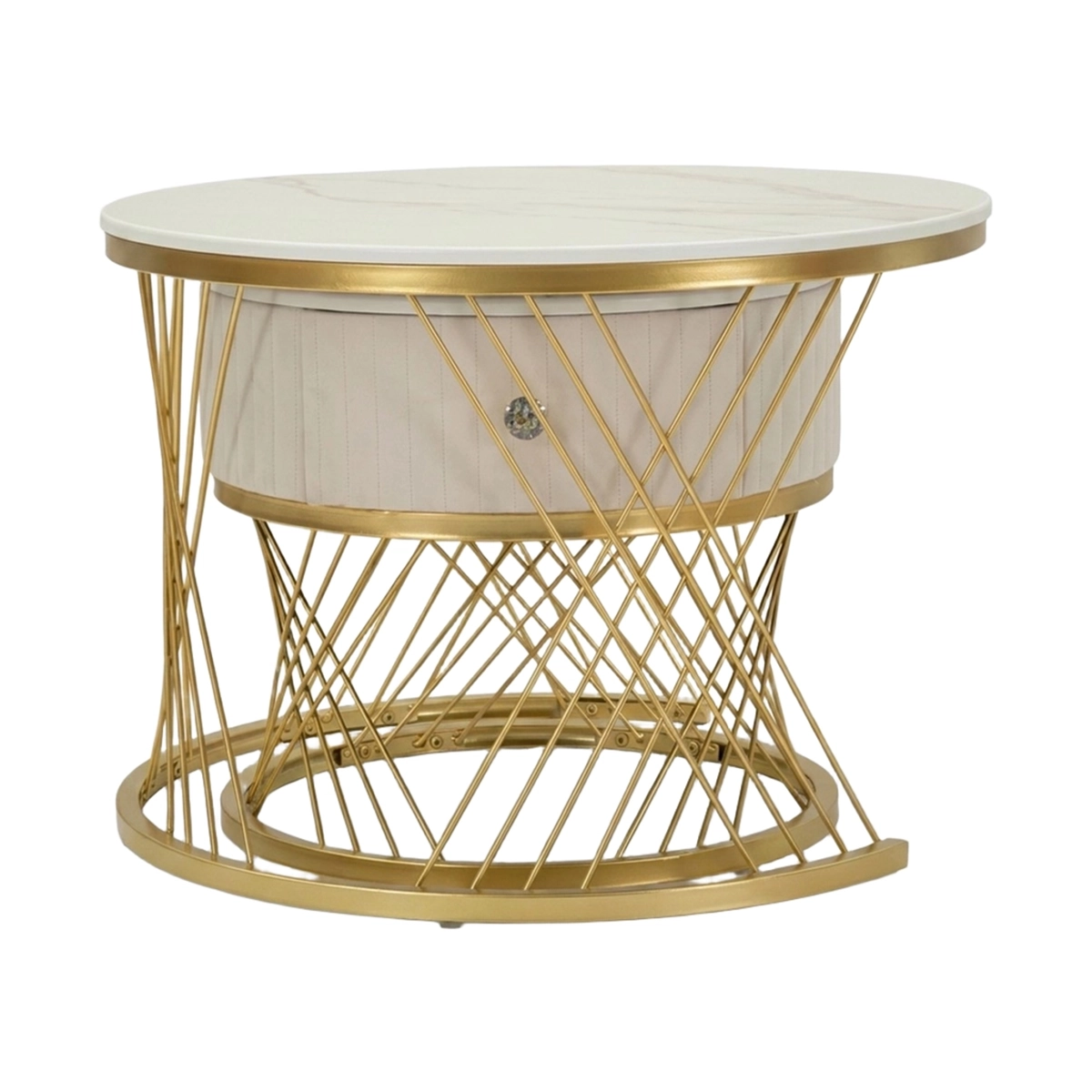 Set of 2 Round Coffee Tables with Drawer Marble Effect Votix — 4